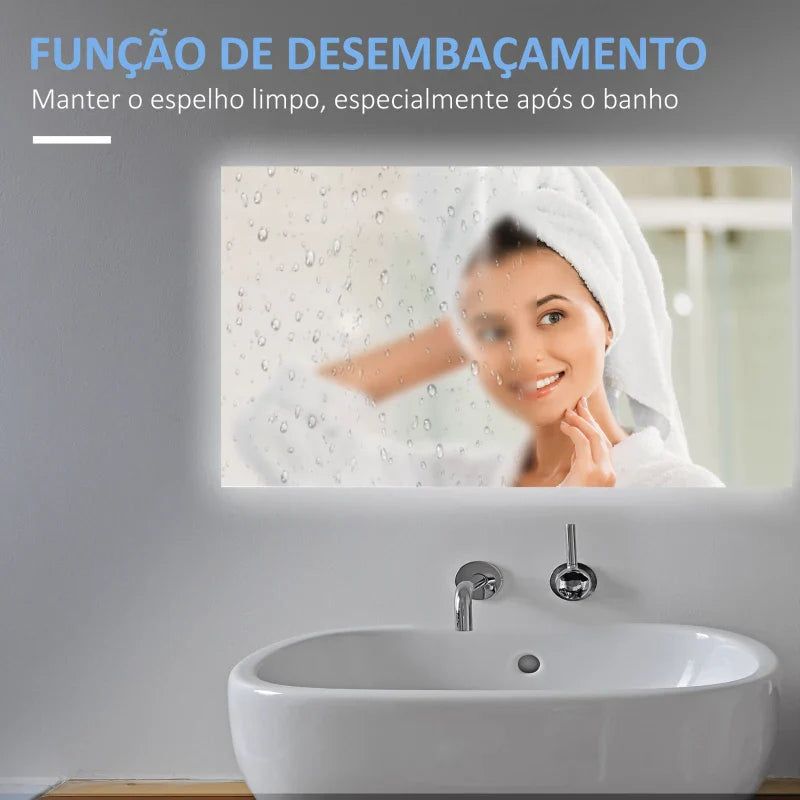 Espelho de Casa de Banho com Luz LED Espelho de Parede Anti-Embaciamento 90x60cm com Interruptor Tátil 3 Luzes Ajustáveis Função de Memória e Estrutura de Alumínio Suspensão Vertical ou Horizontal Prata