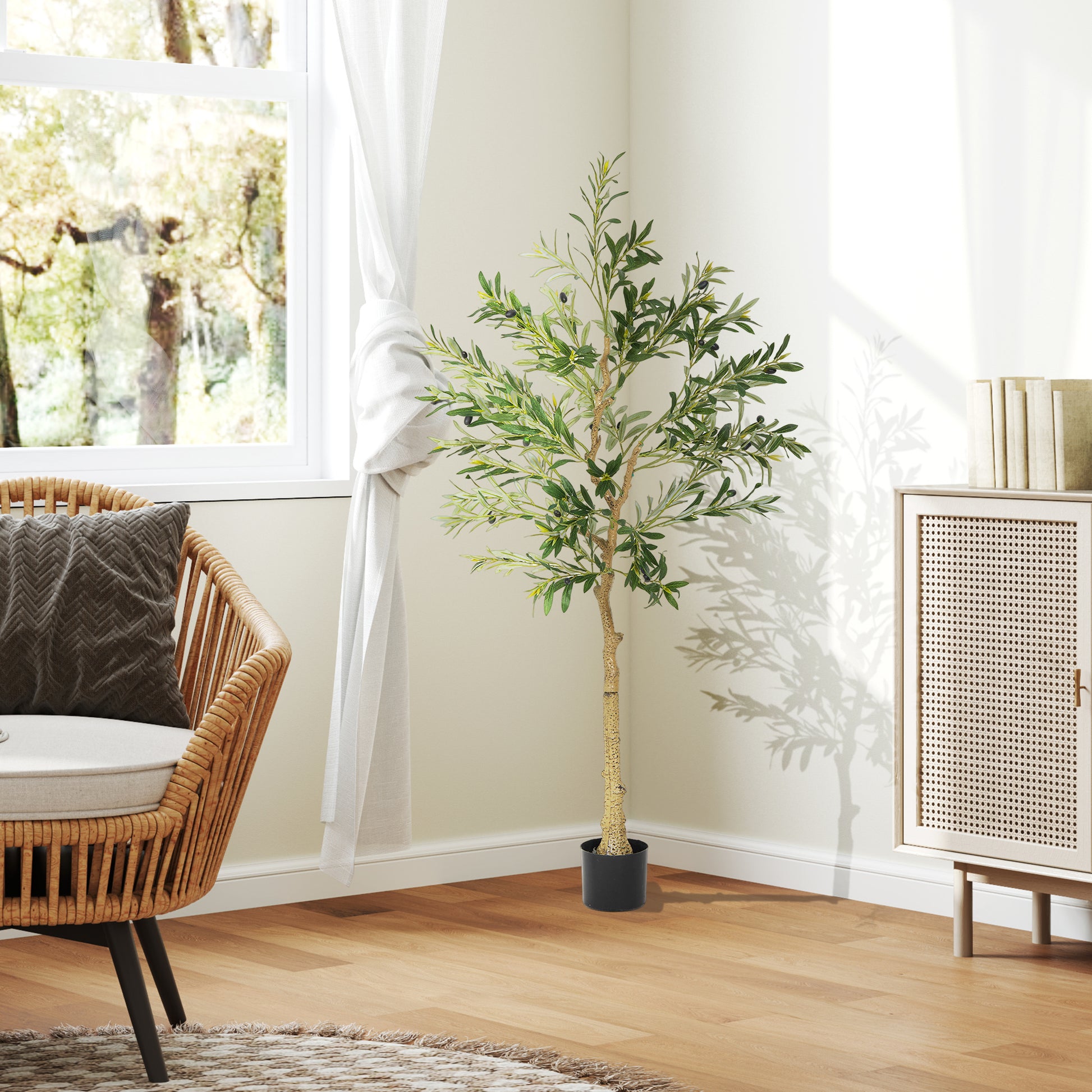 Oliveira Artificial 150 cm Planta Artificial Decorativa Grande Árvore Artificial de Interior com 32 Azeitonas Decoração para Lar Escritório Varanda Quarto Verde