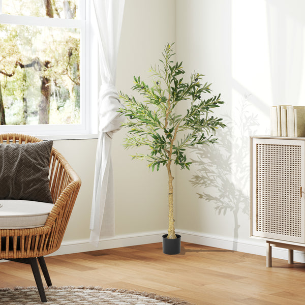 Oliveira Artificial 150 cm Planta Artificial Decorativa Grande Árvore Artificial de Interior com 32 Azeitonas Decoração para Lar Escritório Varanda Quarto Verde