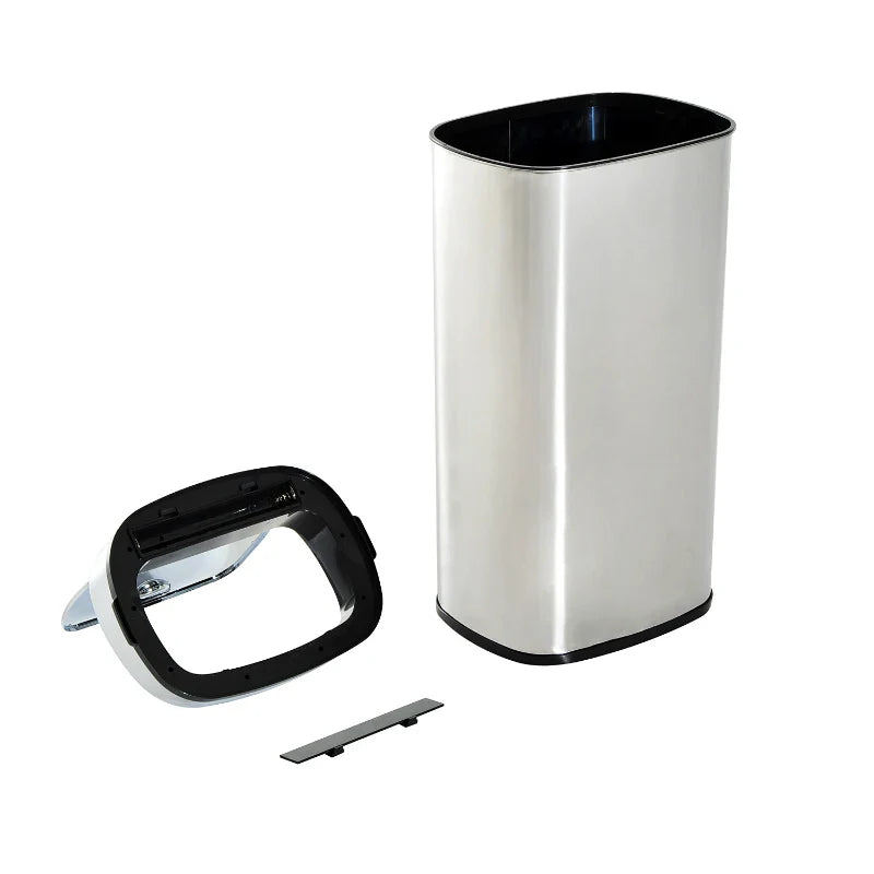 Balde de Lixo Inteligente de Aço Inoxidável 68L com Sensor Infravermelho de Abertura Automática e Contato Manual para Cozinha Dormitório Casa de banho 40,5x29,578cm Prata