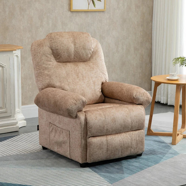 Poltrona Relax Reclinável Poltrona para Sala de Estar com Apoio para os Pés Retrátil Encosto Alto Bolso Lateral Acolchoado Grosso 88x91x108 cm Bege
