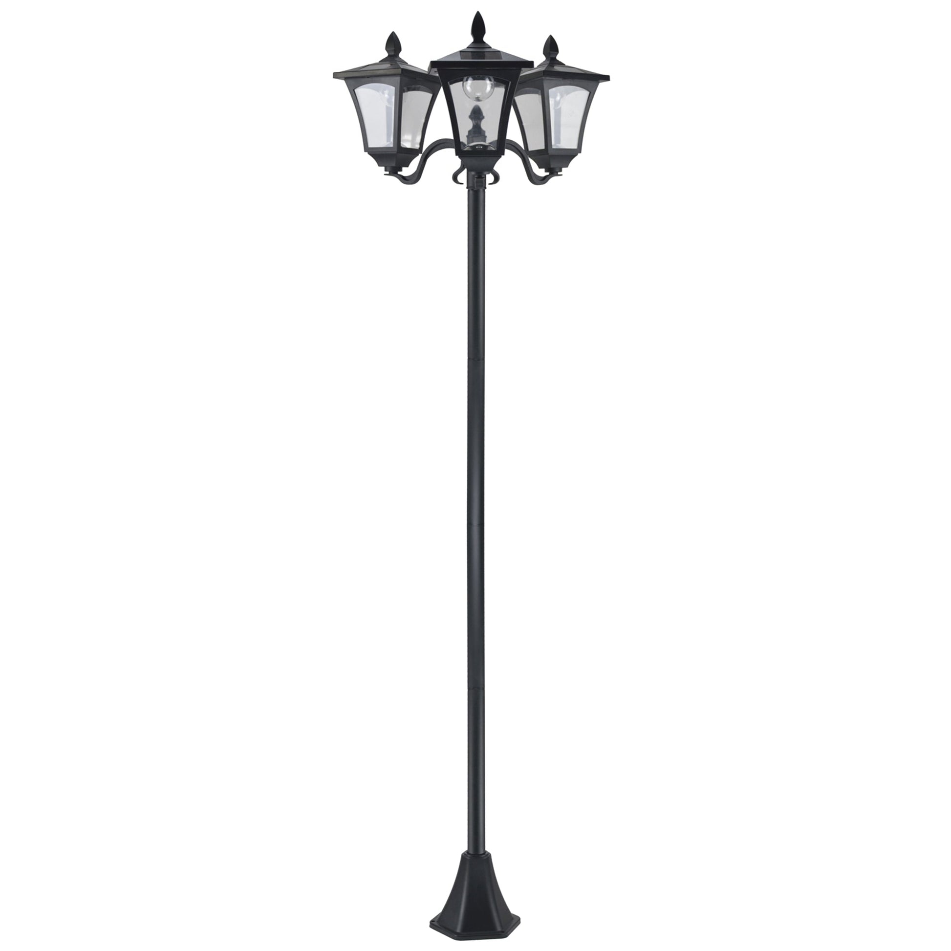 Candeeiro Solar Triplo de Jardim – 51,5x47x182,5 cm – Preto – 3 Luzes LED com Sensor Automático – IP44
