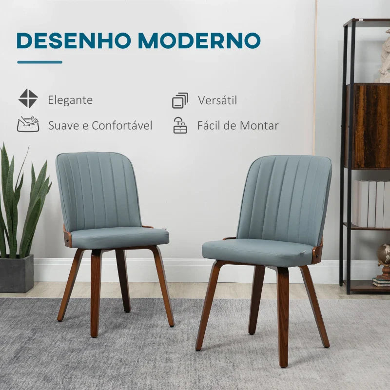 Conjunto de 2 Cadeiras de Sala de Jantar Modernas Cadeiras de Cozinha com Assentos Estofados em PU e Pés de Madeira Carga Máxima 120kg 47,5x55x85cm Cinza e Madeira