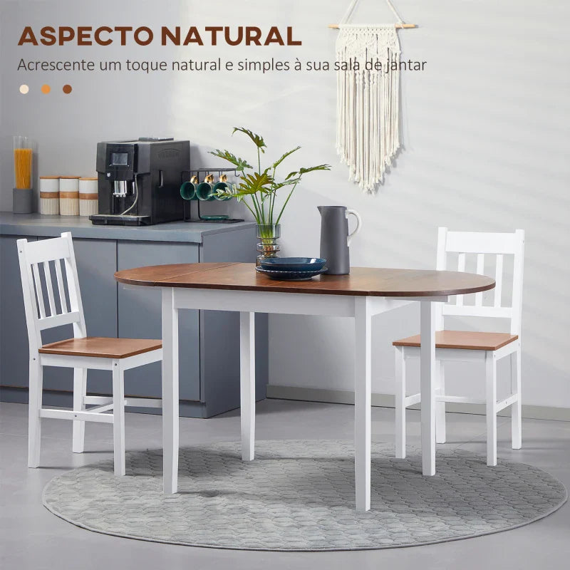 Mesa de Cozinha Dobrável de Madeira Mesa de Sala de Jantar Extensível com Laterais Dobráveis para 4-6 Pessoas Carga 50 kg 140x70x75 cm Branco e Madeira