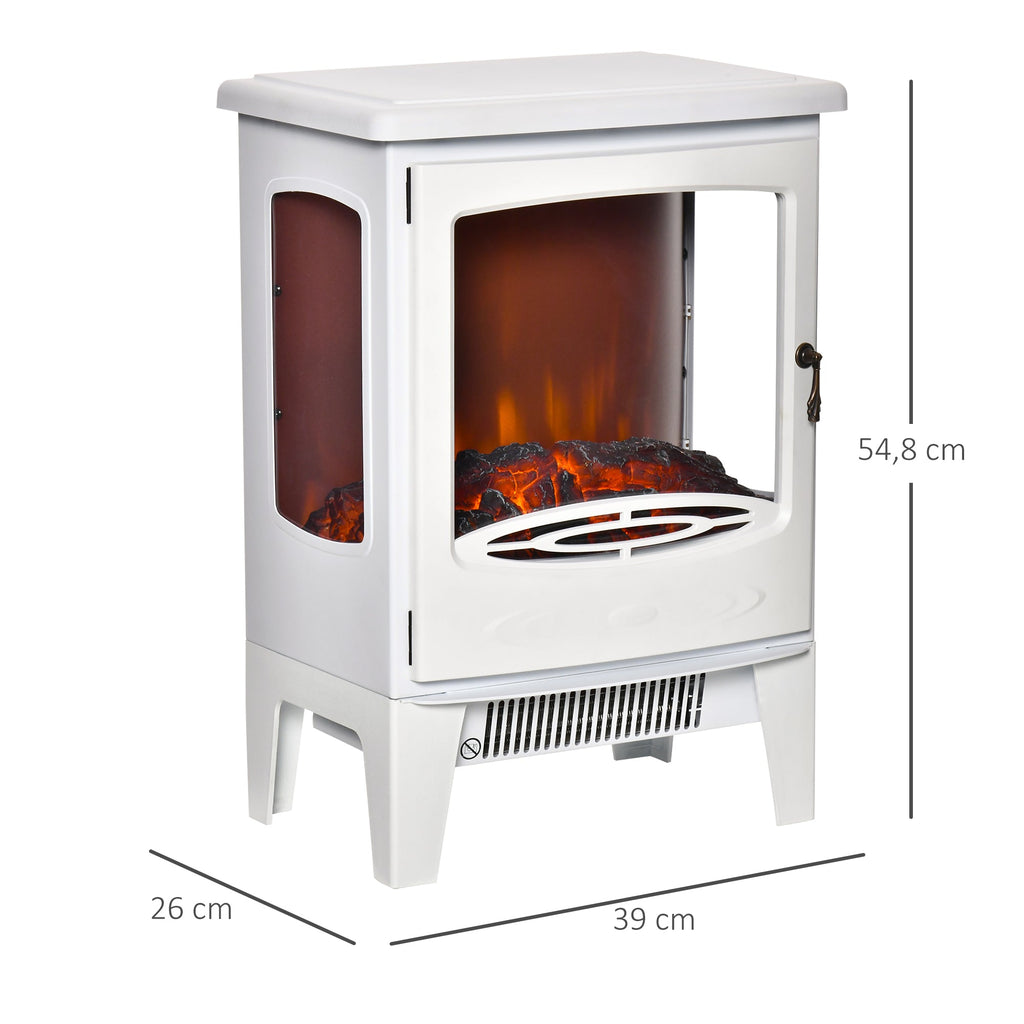 Lareira Elétrica 900W/1800W Lareira Decorativa com Janelas Efeito de Chama Temperatura Ajustável e Proteção Sobreaquecimento para 20-25 ㎡ 39x26x54,8 cm Branco