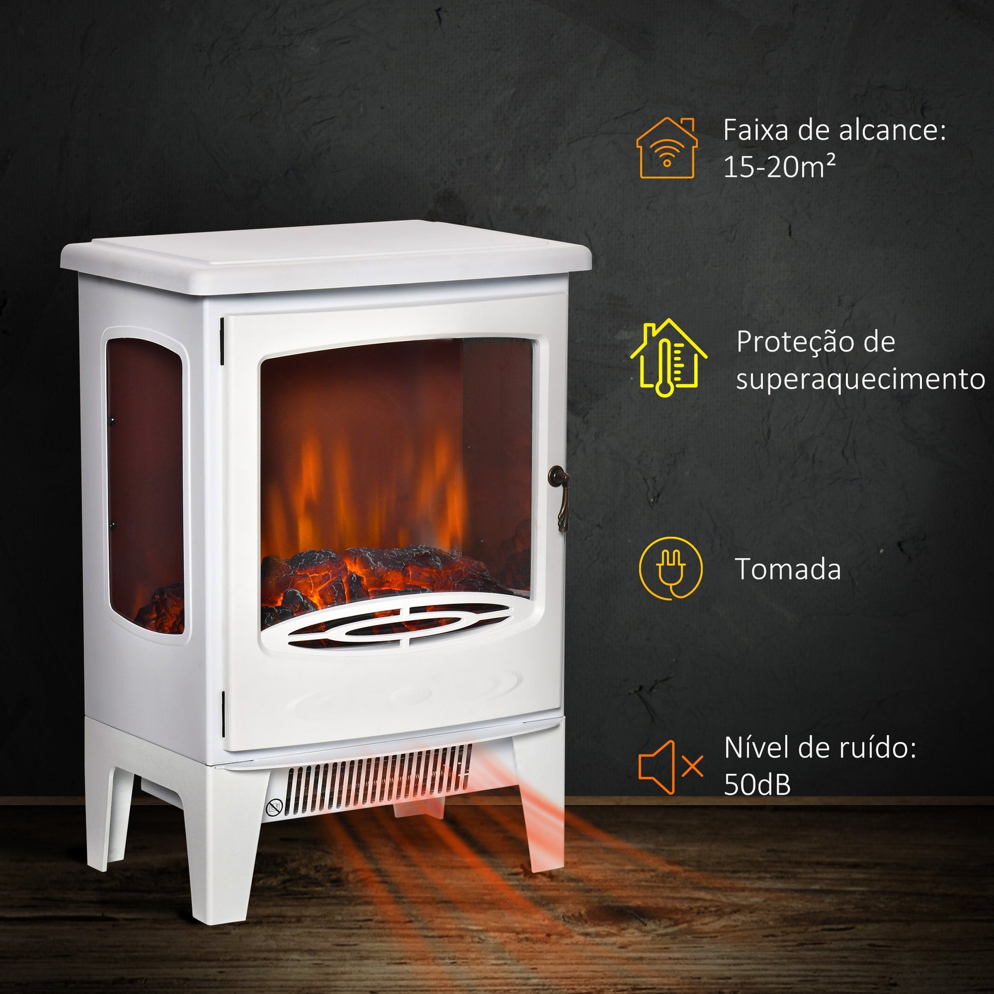 Lareira Elétrica 900W/1800W Lareira Decorativa com Janelas Efeito de Chama Temperatura Ajustável e Proteção Sobreaquecimento para 20-25 ㎡ 39x26x54,8 cm Branco
