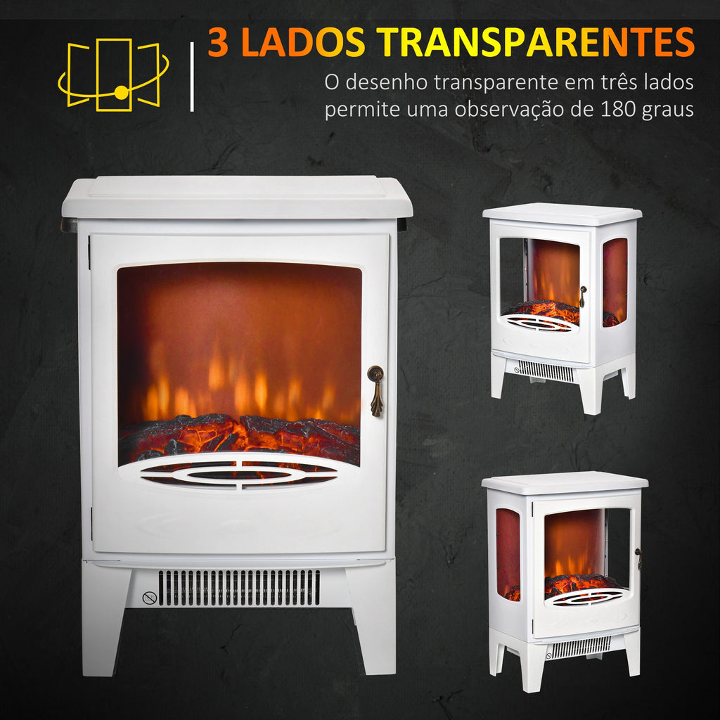 Lareira Elétrica 900W/1800W Lareira Decorativa com Janelas Efeito de Chama Temperatura Ajustável e Proteção Sobreaquecimento para 20-25 ㎡ 39x26x54,8 cm Branco