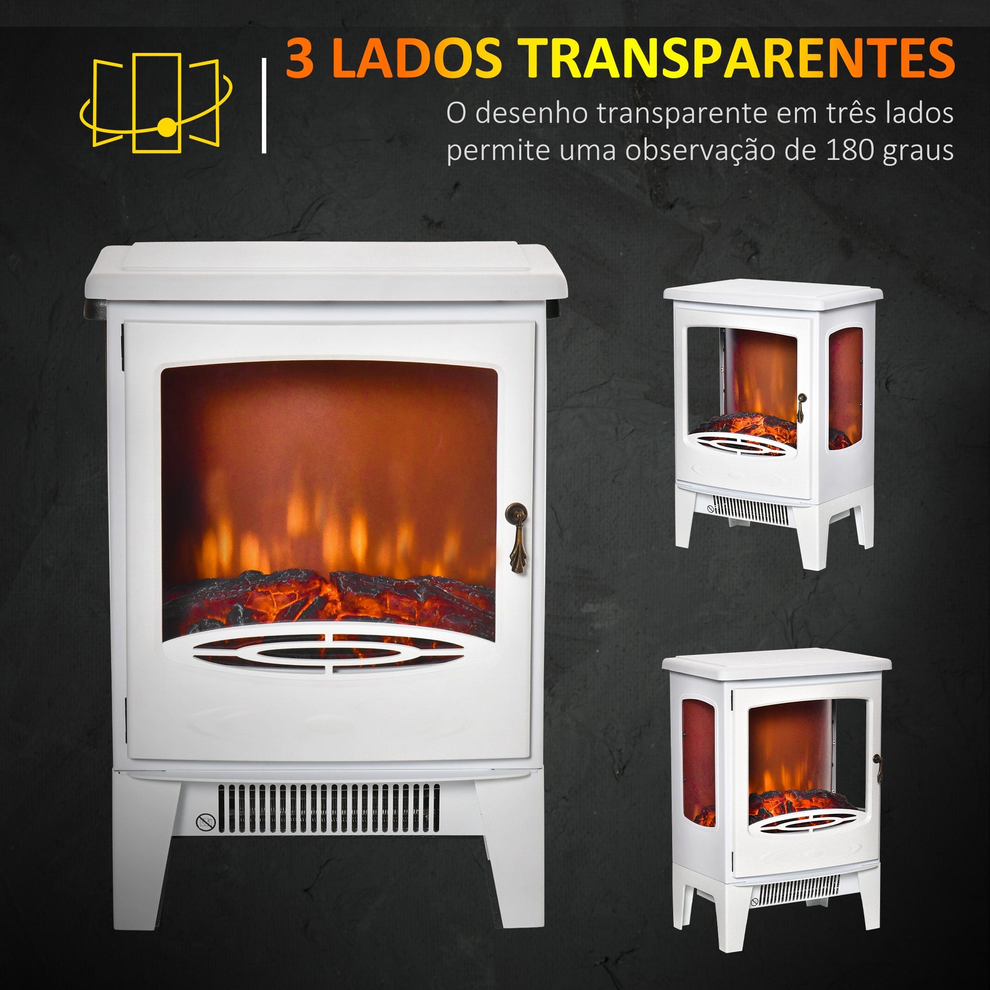 Lareira Elétrica 900W/1800W Lareira Decorativa com Janelas Efeito de Chama Temperatura Ajustável e Proteção Sobreaquecimento para 20-25 ㎡ 39x26x54,8 cm Branco