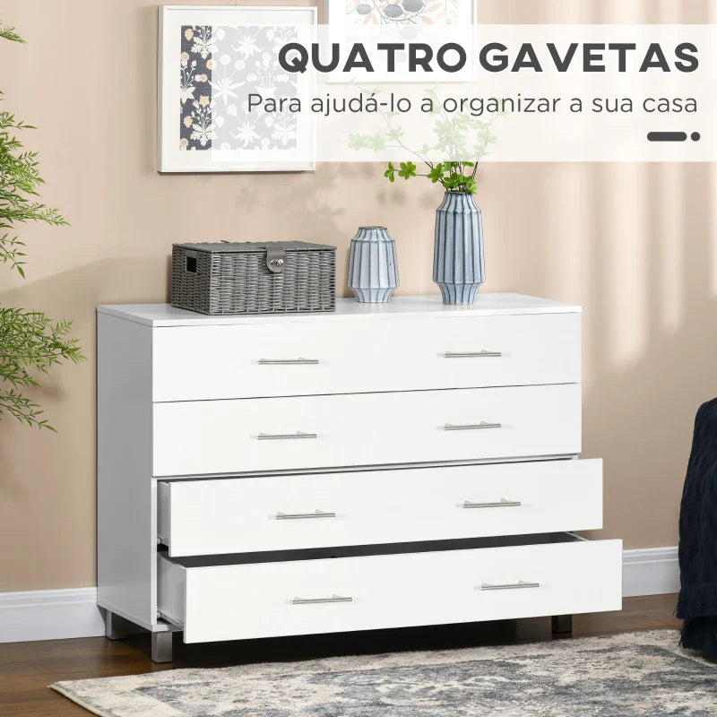Cómoda com 4 Gavetas Cómoda de Dormitório com Pés de Estilo Moderno para Sala de Estar Entrada Corredor 112x38,2x81cm Branco