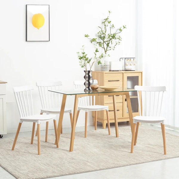 Conjunto de 4 Cadeiras Estilo Nórdico Cadeiras de Cozinha com Encosto Alto Assento de Polipropileno e Pés de Madeira de Faia Carga Máx. 120kg 48x52,5x83cm Branco e Madeira