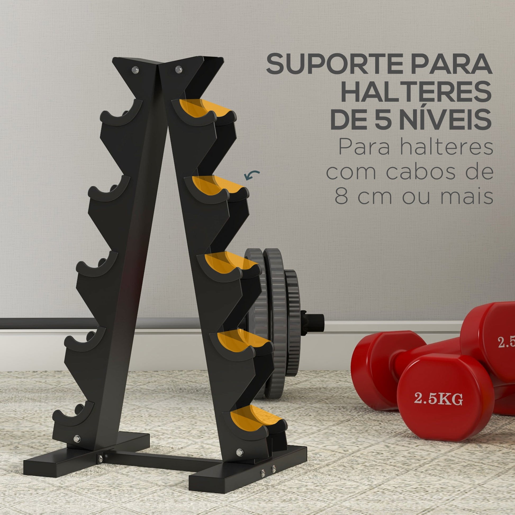 SPORTNOW Suporte para Halteres de 5 Níveis Suporte de Armazenamento para Halteres de Aço para Treinamento em Ginásio Casa Carga 100 kg 35x33x66 cm Preto