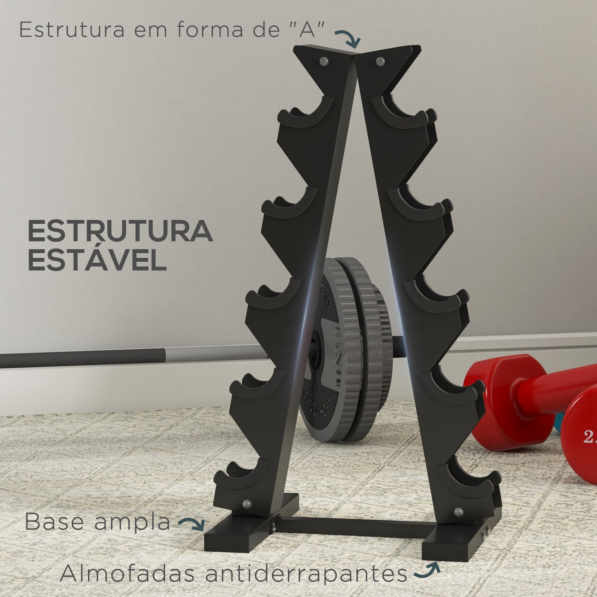 SPORTNOW Suporte para Halteres de 5 Níveis Suporte de Armazenamento para Halteres de Aço para Treinamento em Ginásio Casa Carga 100 kg 35x33x66 cm Preto