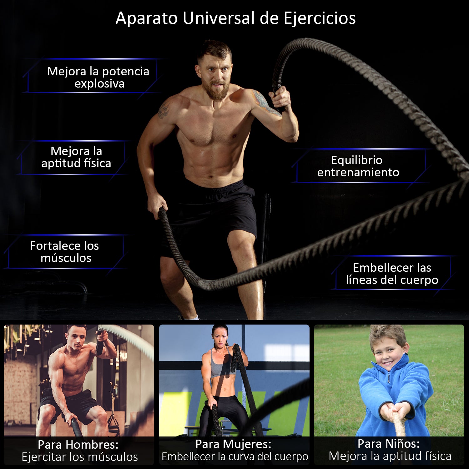 Corda de Batalha Battle Rope Formação Battling Power Corda Exercício Fitness desporto Crossfit Ф38mm Comprimento 12m Poliéster Ultra-Resistente