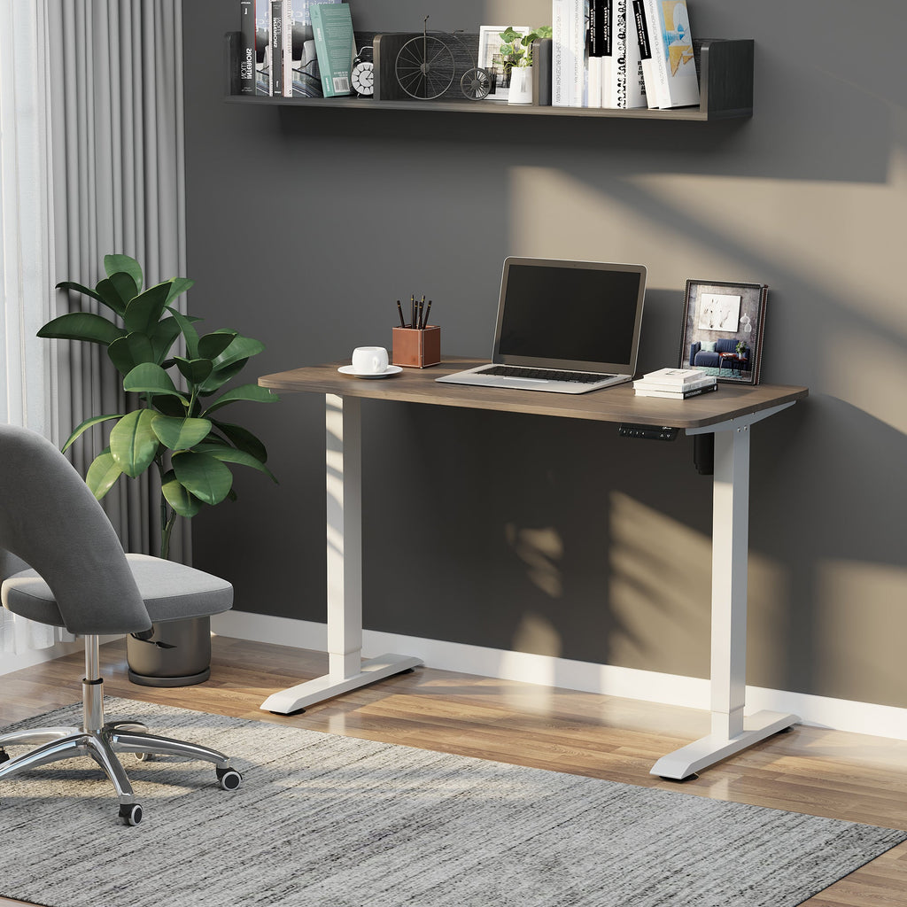 Secretária elétrica de pé Mesa ajustável em altura para escritório com 4 teclas de memória automática inteligente 120x60x72-116 cm moldura branca