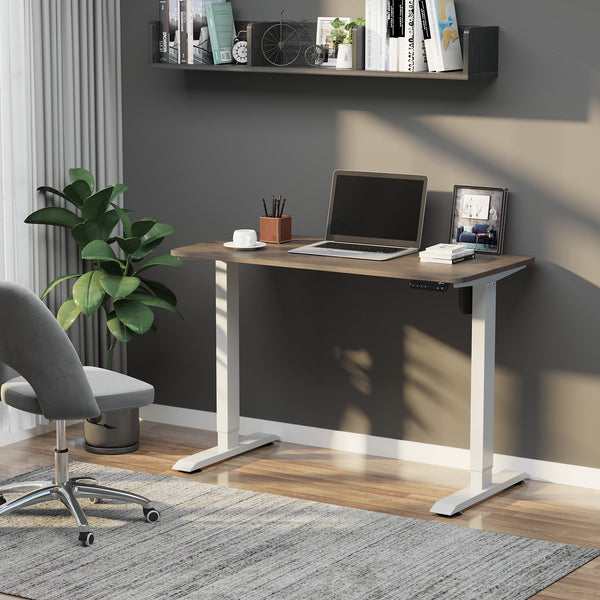Secretária elétrica de pé Mesa ajustável em altura para escritório com 4 teclas de memória automática inteligente 120x60x72-116 cm moldura branca