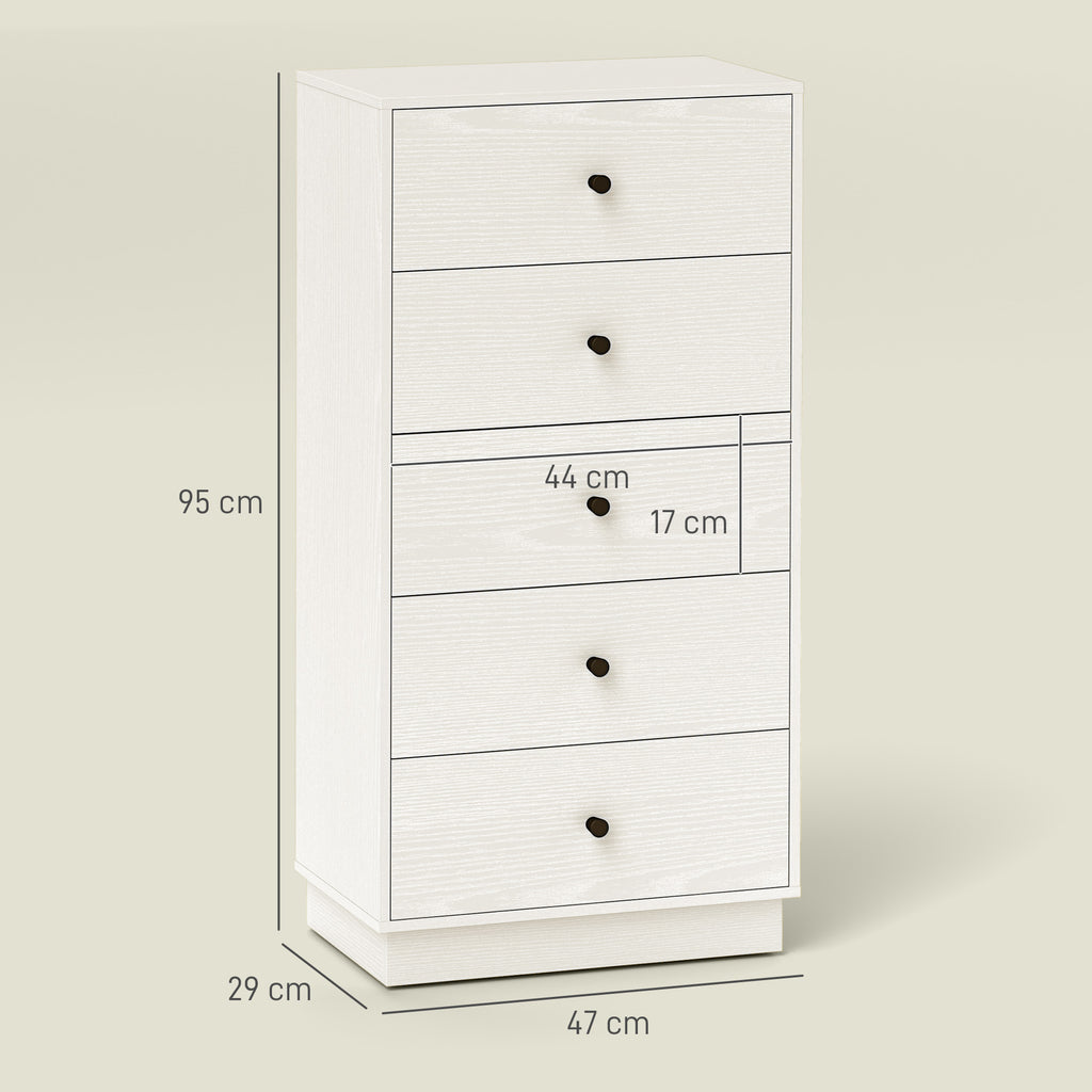 Cómoda com 5 Gavetas Cómoda de Quarto Estreita com Anti-Tombo Gaveteiro Alto para Sala de Estar Corredor 47x29x95 cm Branco