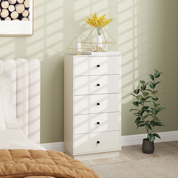 Cómoda com 5 Gavetas Cómoda de Quarto Estreita com Anti-Tombo Gaveteiro Alto para Sala de Estar Corredor 47x29x95 cm Branco