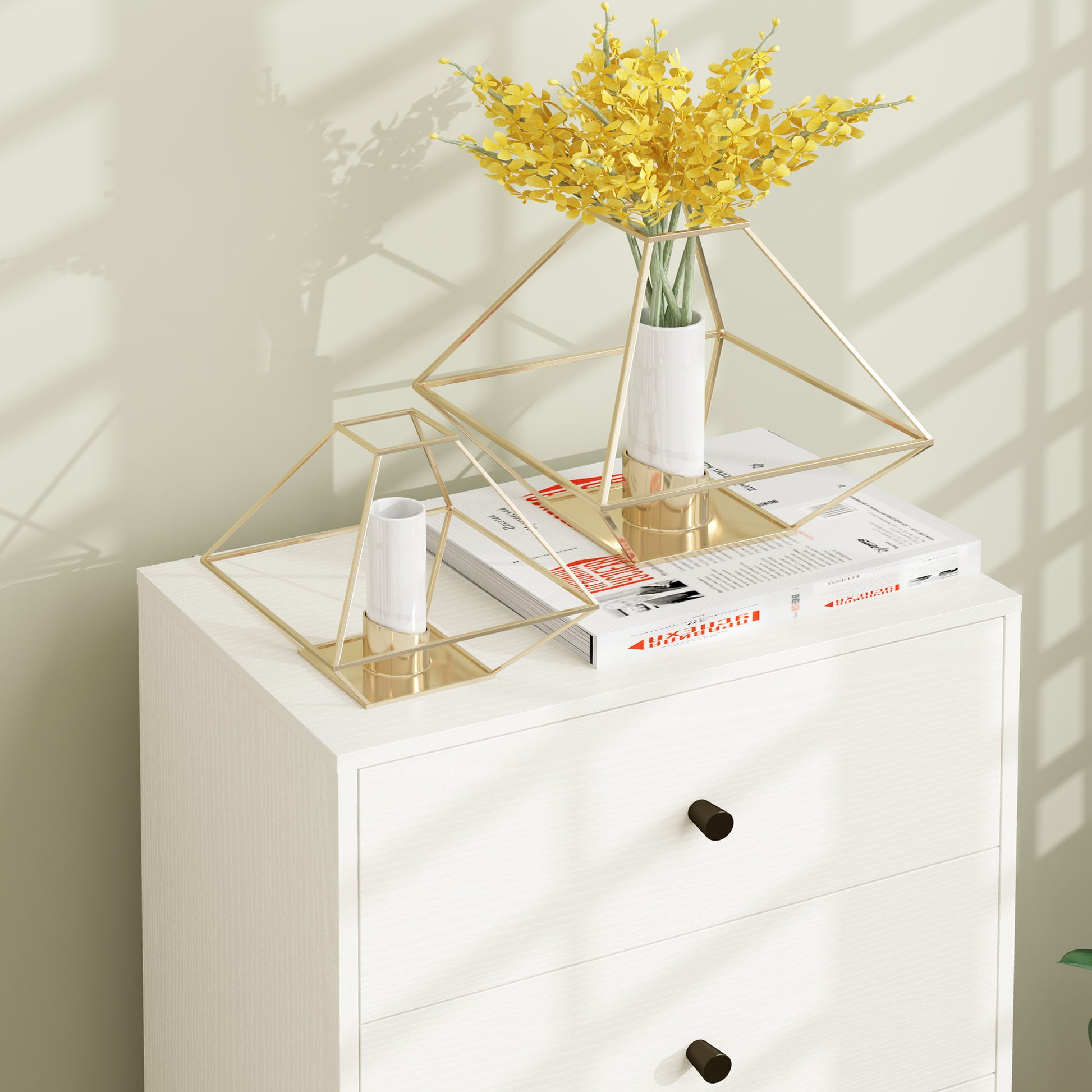 Cómoda com 5 Gavetas Cómoda de Quarto Estreita com Anti-Tombo Gaveteiro Alto para Sala de Estar Corredor 47x29x95 cm Branco