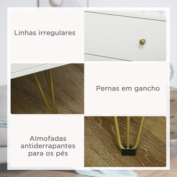 Cómoda de Quarto Moderna Cómoda de Madeira com 4 Gavetas e Pés Metálicos Cómoda de Gavetas para Sala Escritório 60x40x100 cm Branco