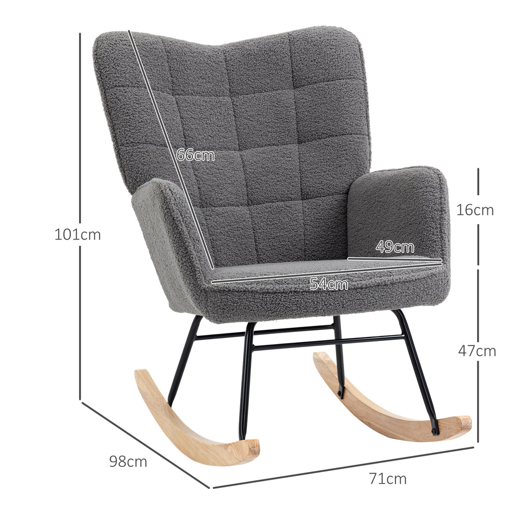 Poltrona Baloiço Poltrona de Sala de Estar Oscilação de 40° com Pés de Madeira de Faia e Estrutura de Aço para Dormitório Carga Máxima 120 kg 71x92x101 cm Cinzento Escuro