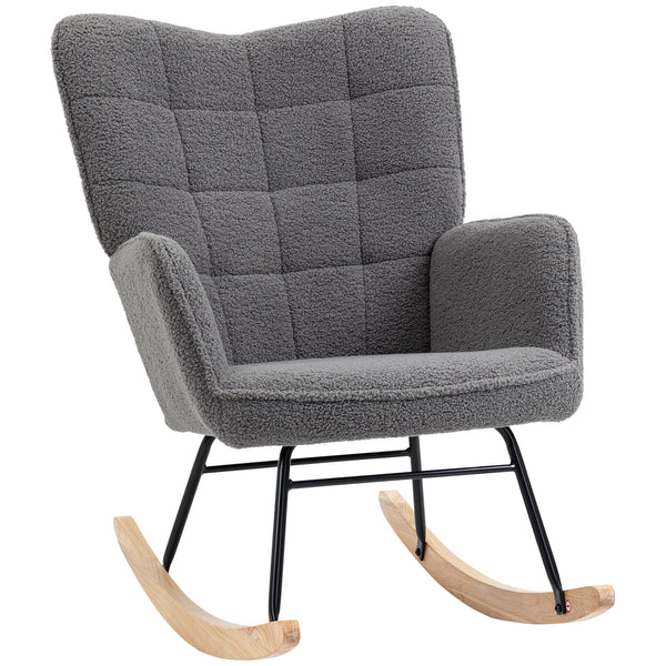 Poltrona Baloiço Poltrona de Sala de Estar Oscilação de 40° com Pés de Madeira de Faia e Estrutura de Aço para Dormitório Carga Máxima 120 kg 71x92x101 cm Cinzento Escuro