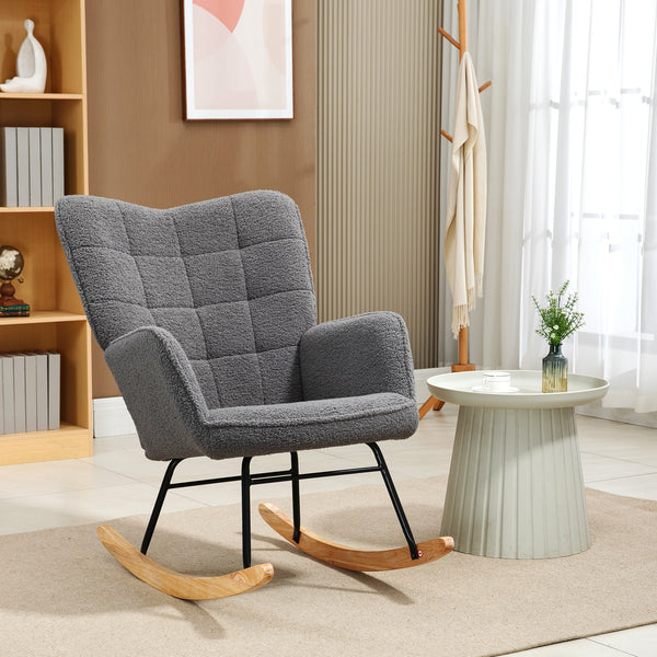 Poltrona Baloiço Poltrona de Sala de Estar Oscilação de 40° com Pés de Madeira de Faia e Estrutura de Aço para Dormitório Carga Máxima 120 kg 71x92x101 cm Cinzento Escuro