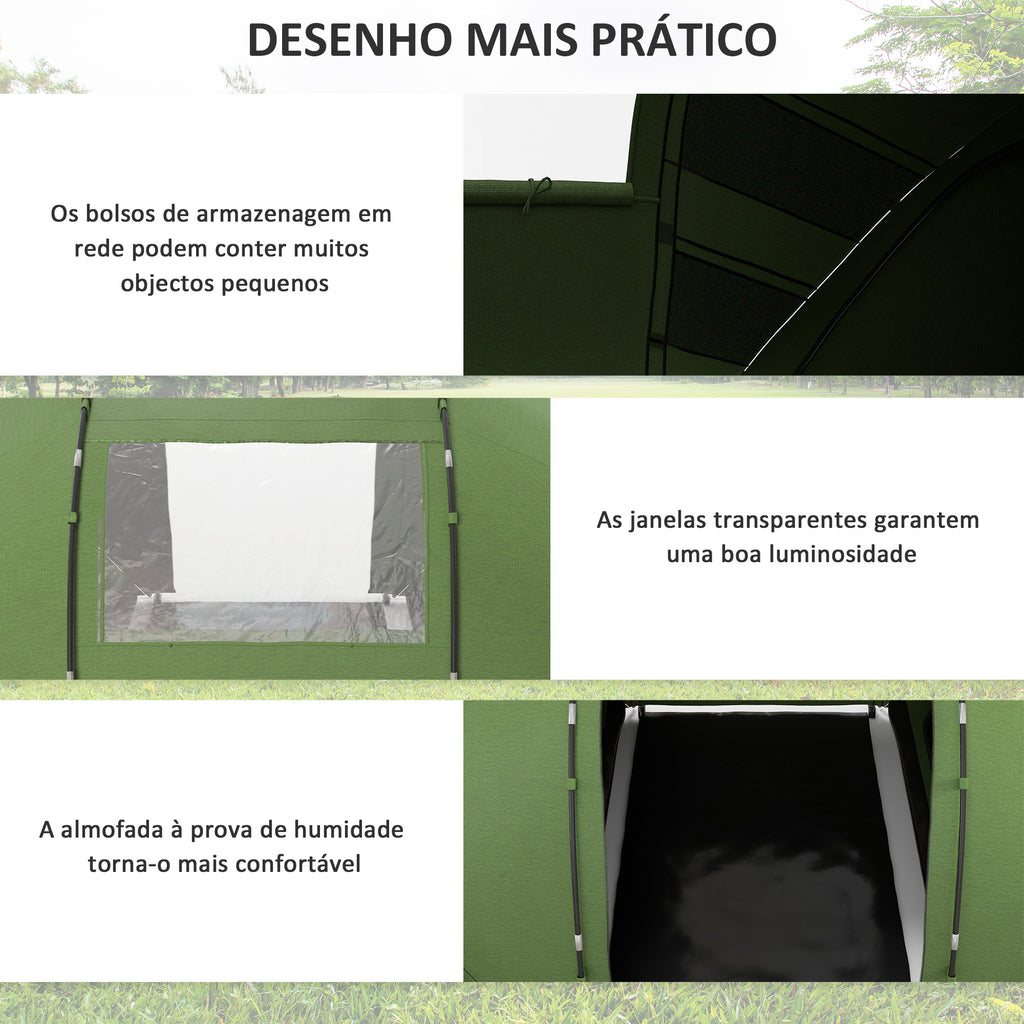Tenda de Campismo Familiar para 4 Pessoas Tenda de Campismo Dobrável com Bolsa de Transporte Impermeável para Praia Parque 430x240x170 cm Verde