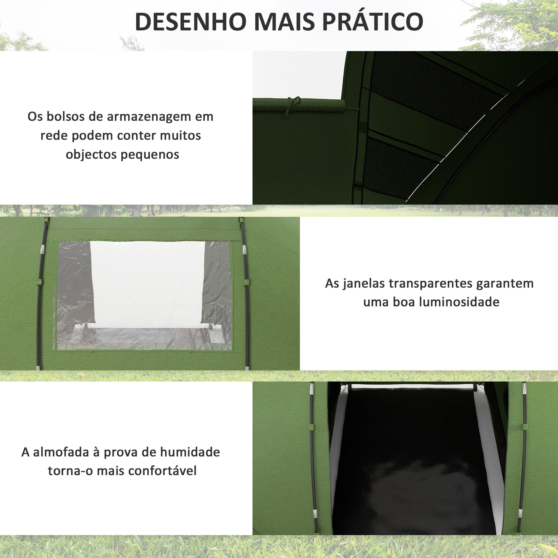 Tenda de Campismo Familiar para 4 Pessoas Tenda de Campismo Dobrável com Bolsa de Transporte Impermeável para Praia Parque 430x240x170 cm Verde