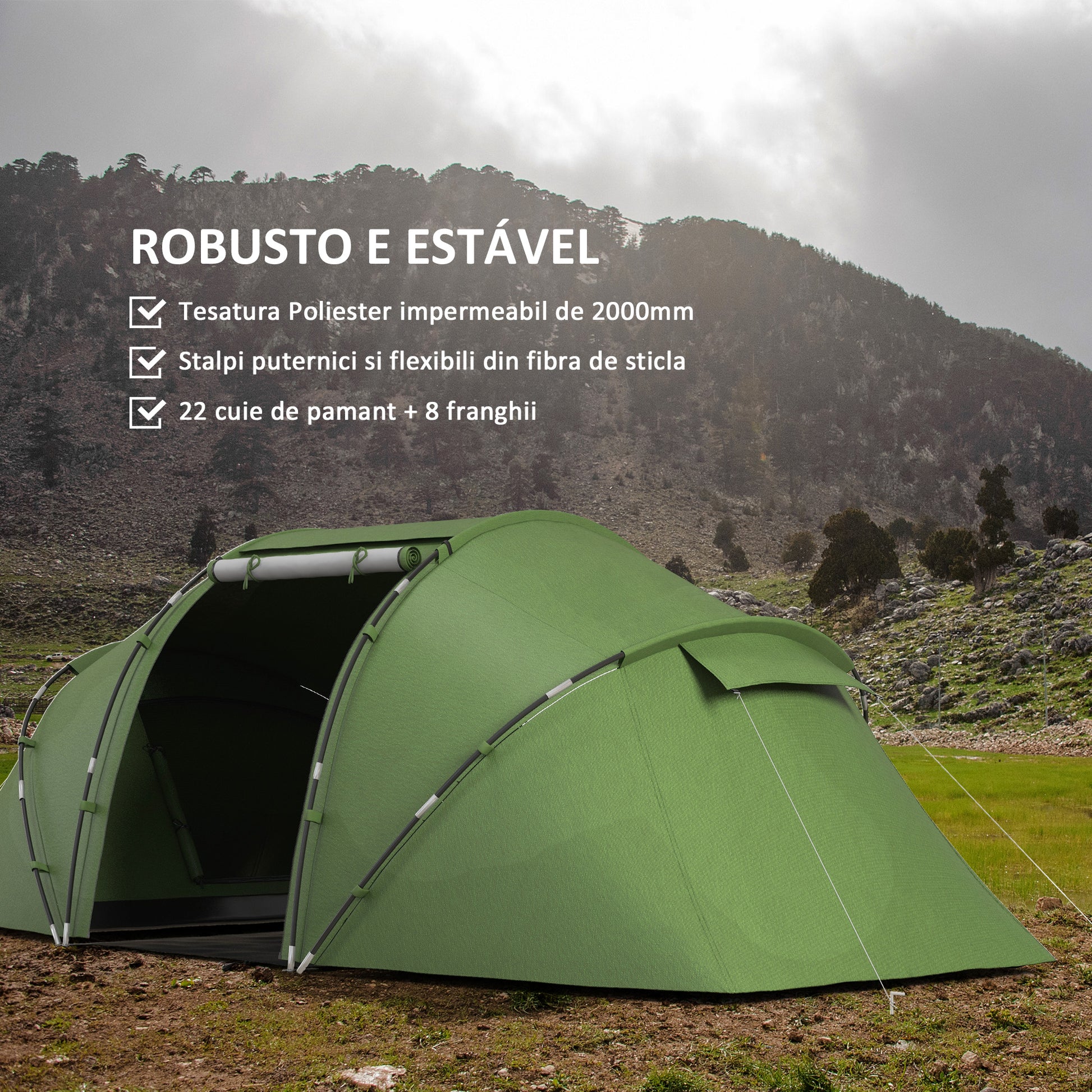 Tenda de Campismo Familiar para 4 Pessoas Tenda de Campismo Dobrável com Bolsa de Transporte Impermeável para Praia Parque 430x240x170 cm Verde