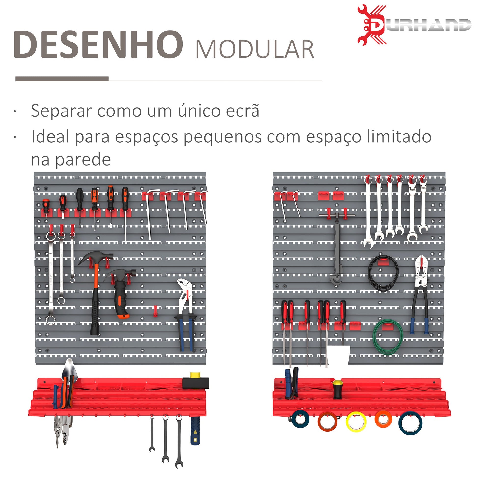 Estante de Parede com Sistema de Armazenamento 95,5x23x53,5cm Suporte para Ferramentas com 54 Peças 50 Ganchos para Oficina Garagens Vermelho e Cinza