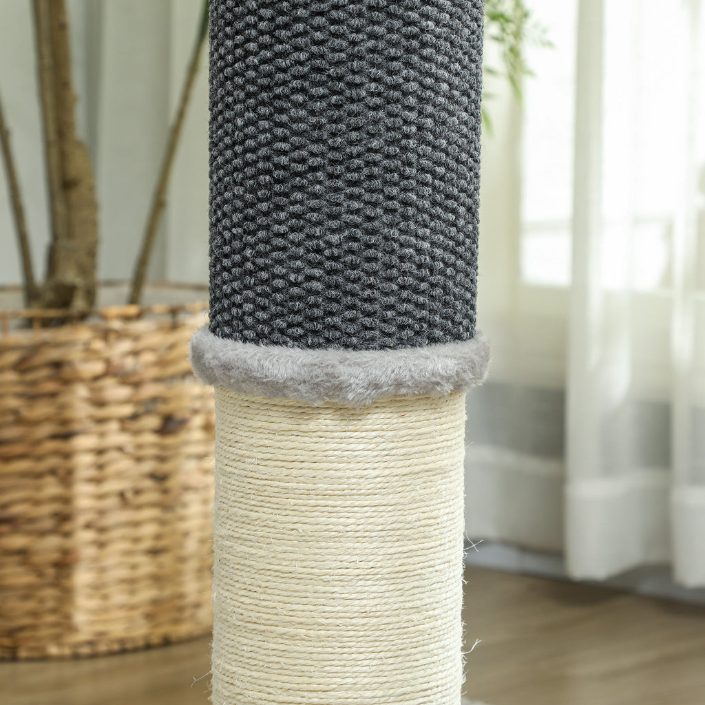 PawHut Arranhador para Gatos 85 cm Arranhador para Gatos com Poste de Sisal Escova de Auto Higiene e Bola Suspensa Cinza e Creme
