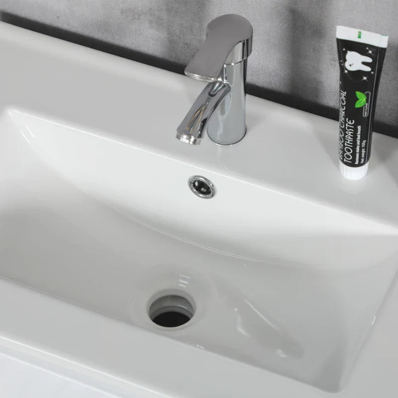 Móvel de Casa de Banho com Lavatório Armário Casa de Banho de Cerâmica Sintética com 2 Gavetas 61x37x88 cm Branco Brilhante