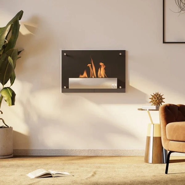 Lareira de Bioetanol de Parede 60x22x40cm Capacidade de 1,5 Combustão de 3 Horas Estufa de Bioetanol de Aço Inoxidável para Sala de Dormitório Preto