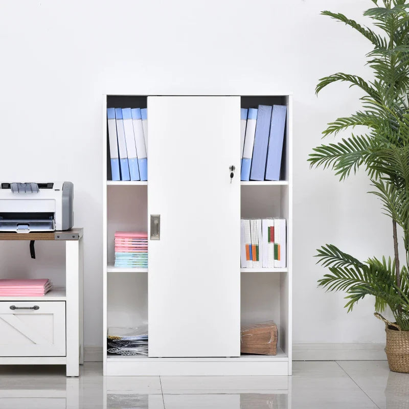 Armário de escritório com 2 portas deslizantes e 3 prateleiras para escritorio 80x40x120 cm Branco