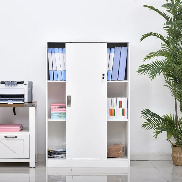 Armário de escritório com 2 portas deslizantes e 3 prateleiras para escritorio 80x40x120 cm Branco