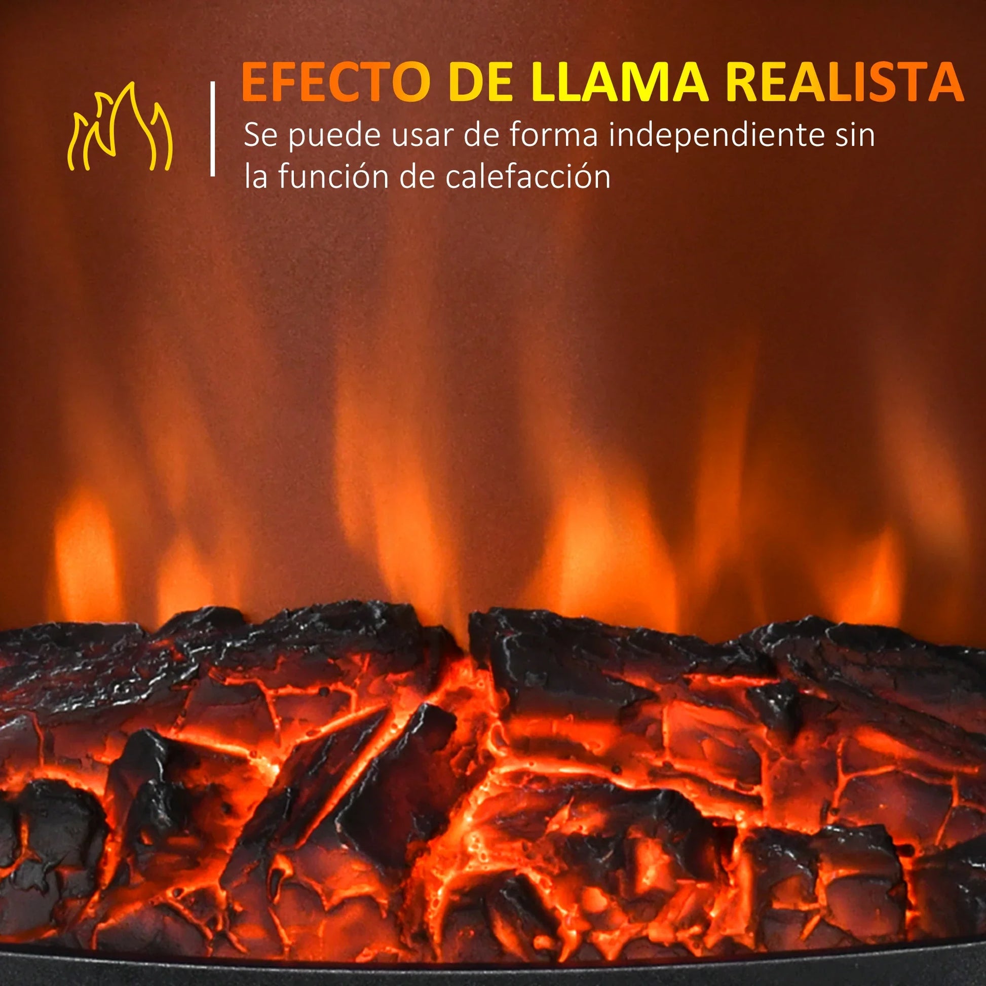 Lareira Elétrica Portátil 1000/2000W com Simulação de Chama Termostato Ajustável e Proteção de Superaquecimento para Salas de até 25m² 36,5x24x41,5cm Preto