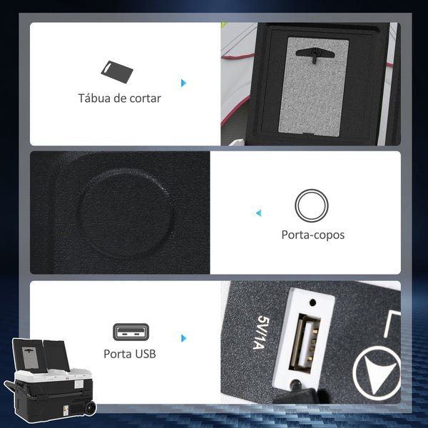 Geleira Elétrica de Compressor Portátil 40L com Dupla Zona Refrigeradora para Carro -20℃-20℃ 12 / 24V DC e 100-240V AC com Luz LED e Alça Telescópica para Viagens 80x47,5x46,6 cm Preto – Modelo Toulon