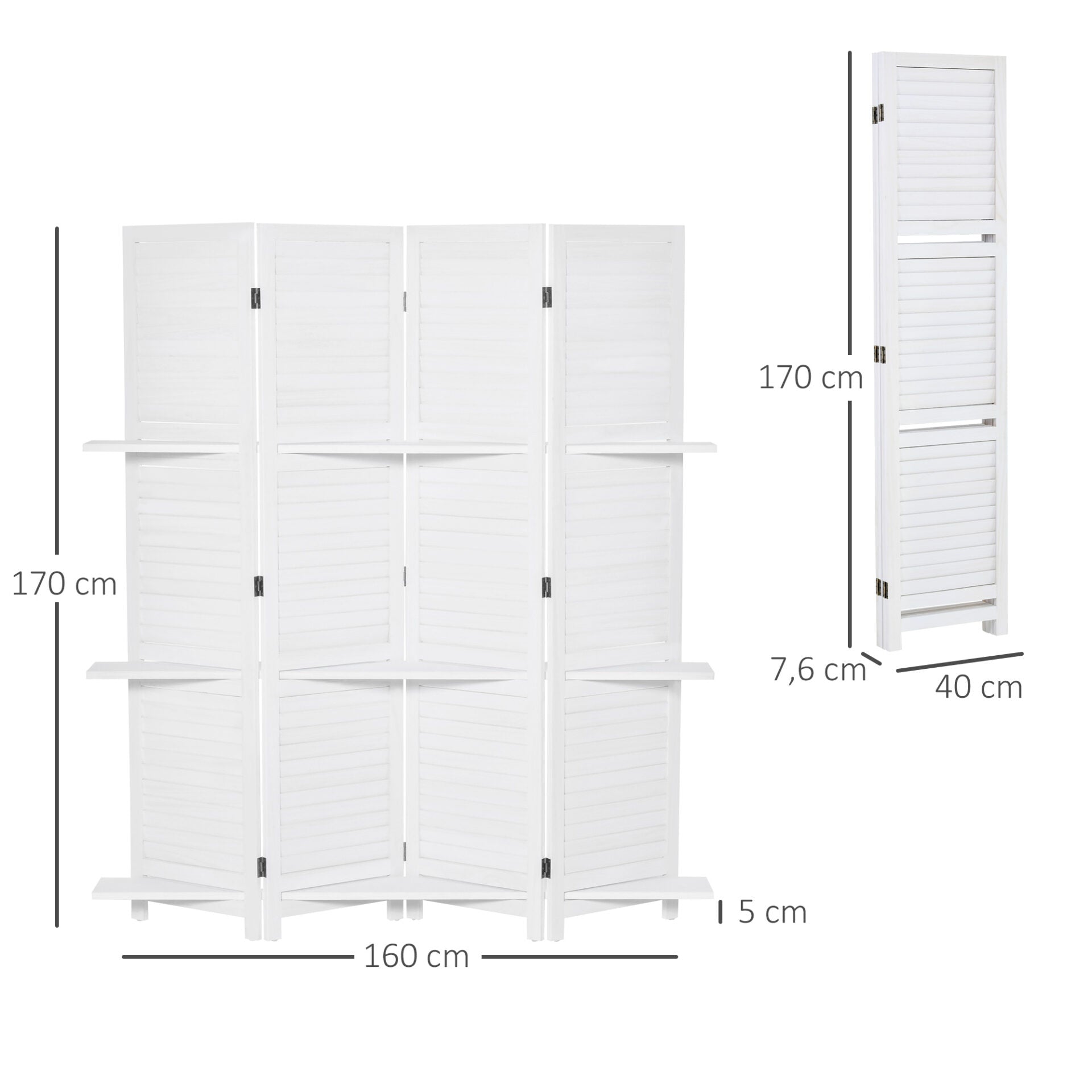 Biombo Branco de 4 Painéis Dobrável com 2 Prateleiras Removíveis - Design Japonês - Leva-Me Contigo - Móveis & Decoração