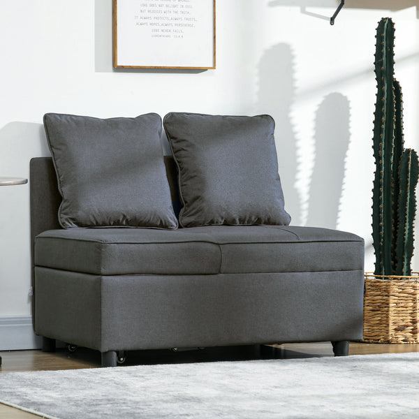 Sofá Cama 3 em 1 Sofá de 2 Lugares com Encosto Ajustável Sofá Cama Individual com Almofadas para Dormitório Sala de Estar 65x98x69 cm Cinzento