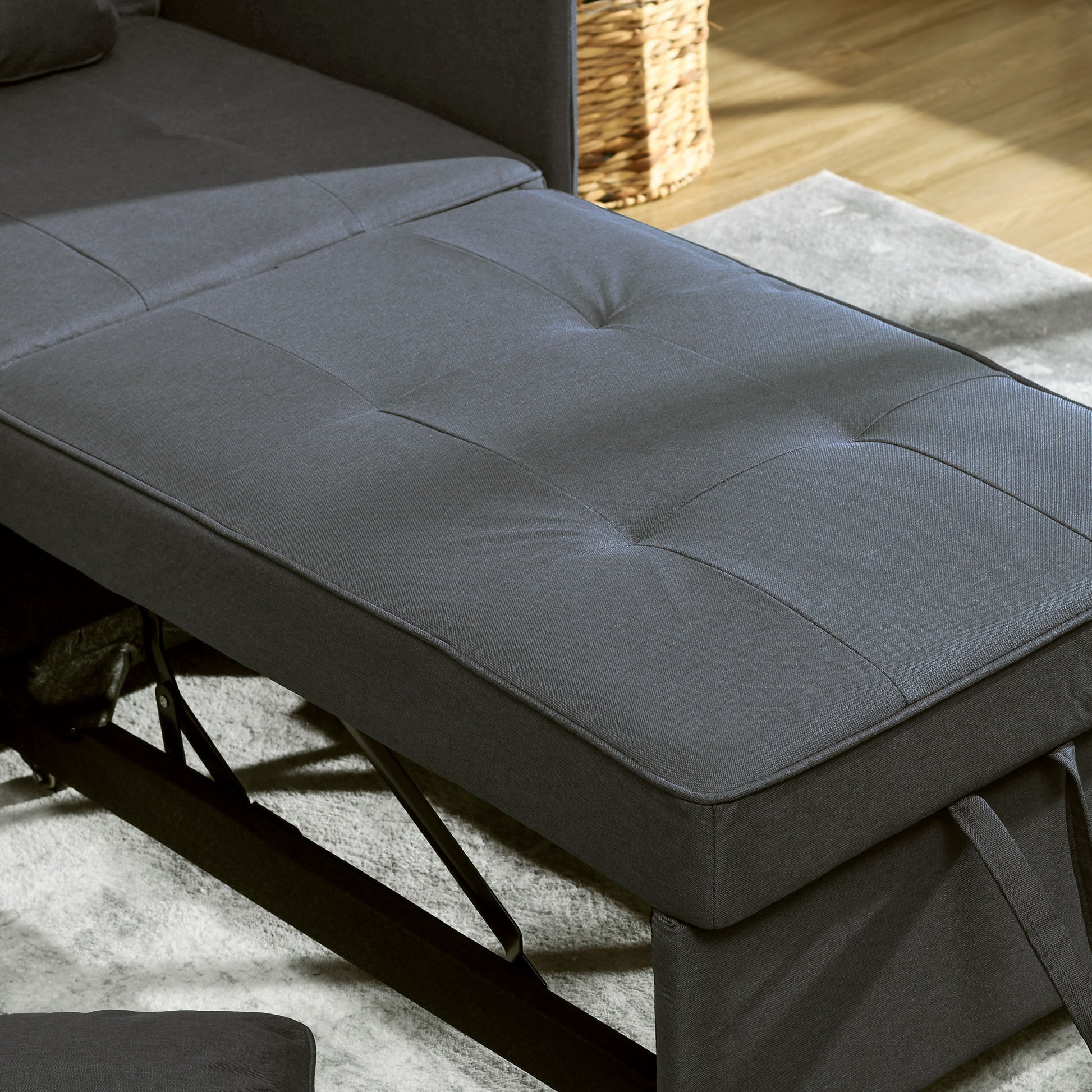 Sofá Cama 3 em 1 Sofá de 2 Lugares com Encosto Ajustável Sofá Cama Individual com Almofadas para Dormitório Sala de Estar 65x98x69 cm Cinzento