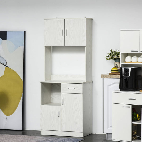 Armário Auxiliar para Cozinha com 3 Armários com Portas Prateleira Ajustável Gaveta e Prateleira Aberta 71x41x178 cm Branco