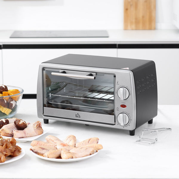 Mini Forno Elétrico 10 Litros 750W com Temperatura até 230 °C Temporizador 60 Minutos Bandeja e Grade 36,5x26x22cm Preto e Prata
