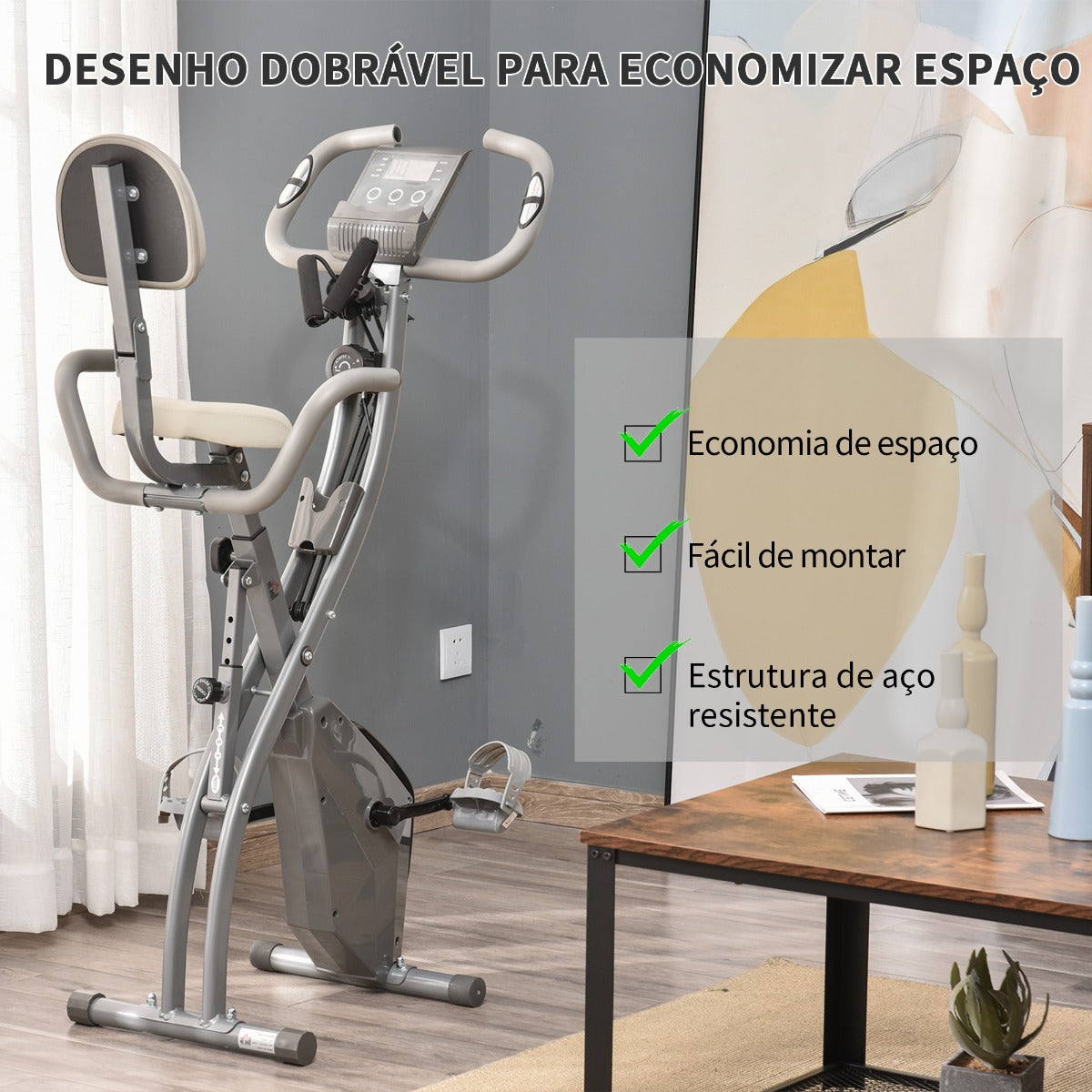 Bicicleta Estática Dobrável com Altura e Resistência Ajustável e Tela LCD- HomeGym - Leva-Me Contigo - Móveis & Decoração