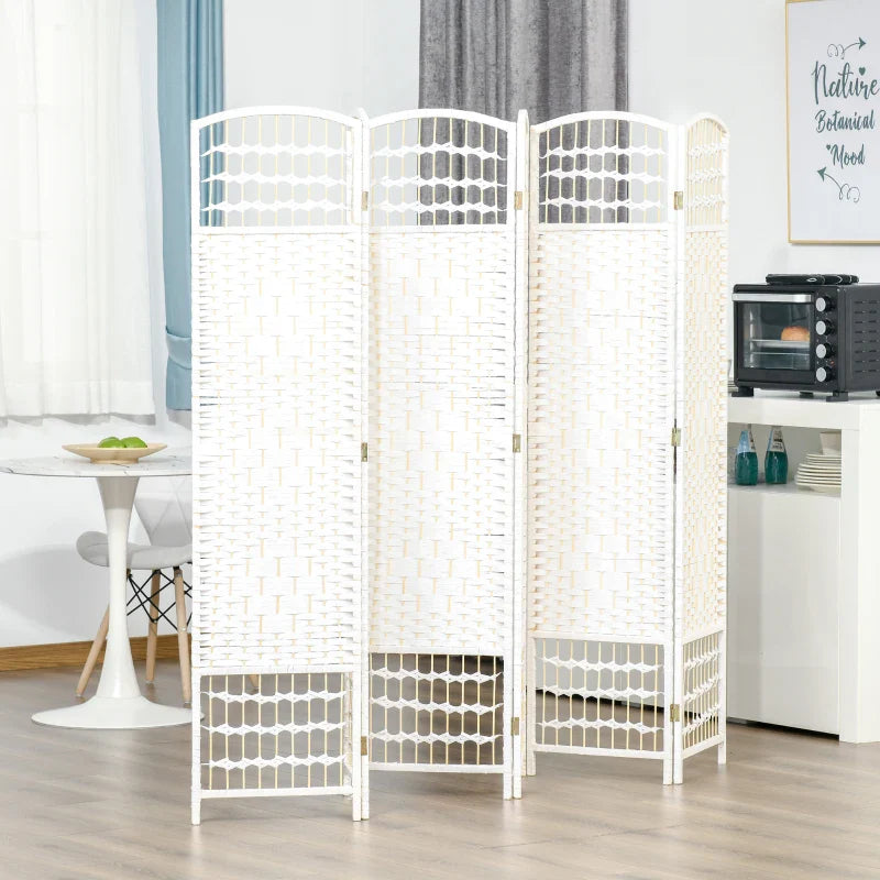 Biombo de 6 Paineis Separador de Ambientes Dobrável 242x170cm Divisória de Habitações de Fibra de Papel Decoração Elegante para Dormitório Sala de Estar Branco
