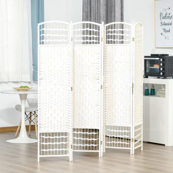 Biombo de 6 Paineis Separador de Ambientes Dobrável 242x170cm Divisória de Habitações de Fibra de Papel Decoração Elegante para Dormitório Sala de Estar Branco