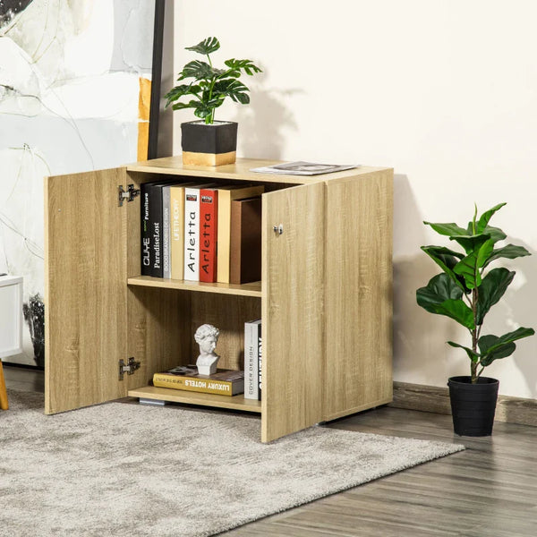 Aparador de Sala de Estar com 2 Portas Armário Auxiliar com 2 Prateleiras para de Livros Roupa Brinquedos Estilo Moderno 70x39x70cm Natural
