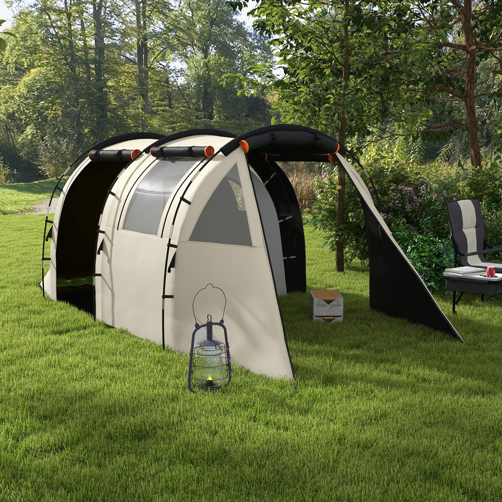 Tenda de Campismo Familiar para 2 Pessoas Tenda de Campismo Dobrável com 2 Quartos 5 Portas e Bolsa de Transporte Impermeável para Trekking 460x230x180 cm Caqui