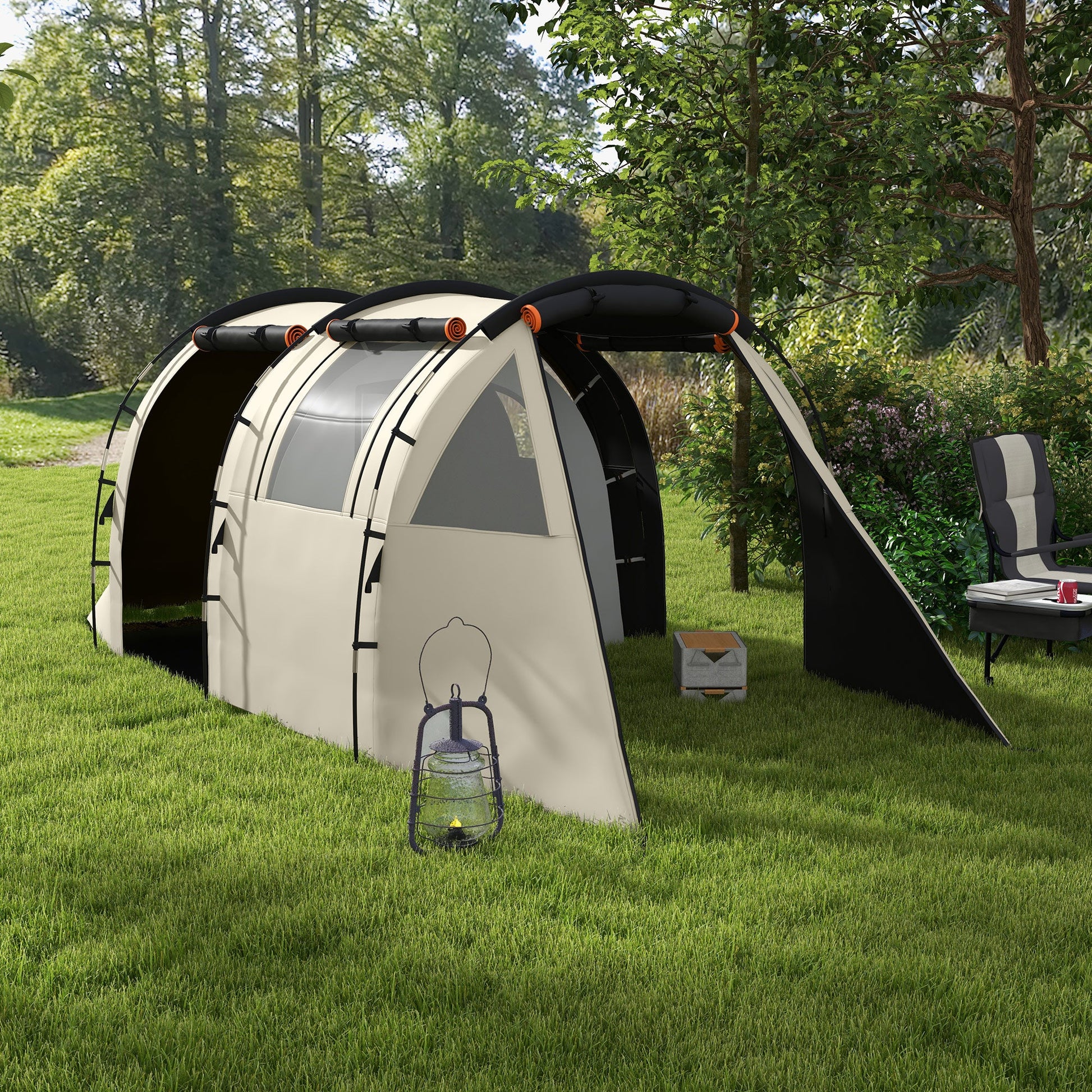 Tenda de Campismo Familiar para 2 Pessoas Tenda de Campismo Dobrável com 2 Quartos 5 Portas e Bolsa de Transporte Impermeável para Trekking 460x230x180 cm Caqui