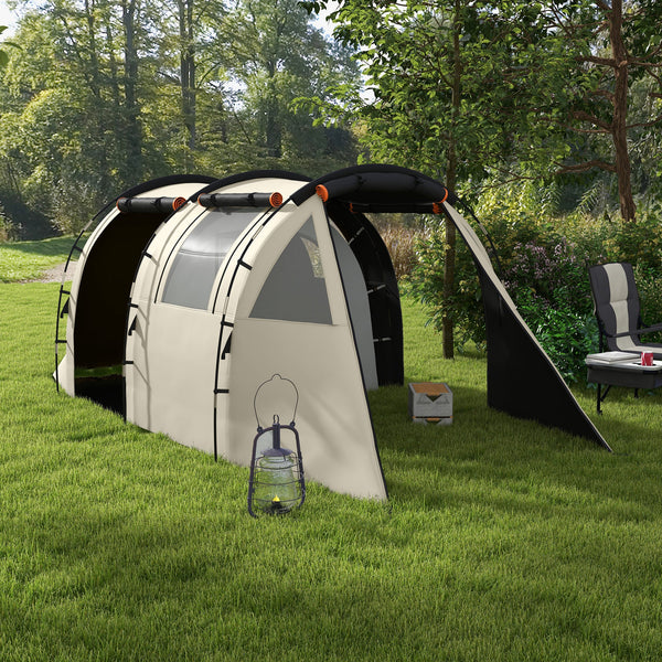 Tenda de Campismo Familiar para 2 Pessoas Tenda de Campismo Dobrável com 2 Quartos 5 Portas e Bolsa de Transporte Impermeável para Trekking 460x230x180 cm Caqui