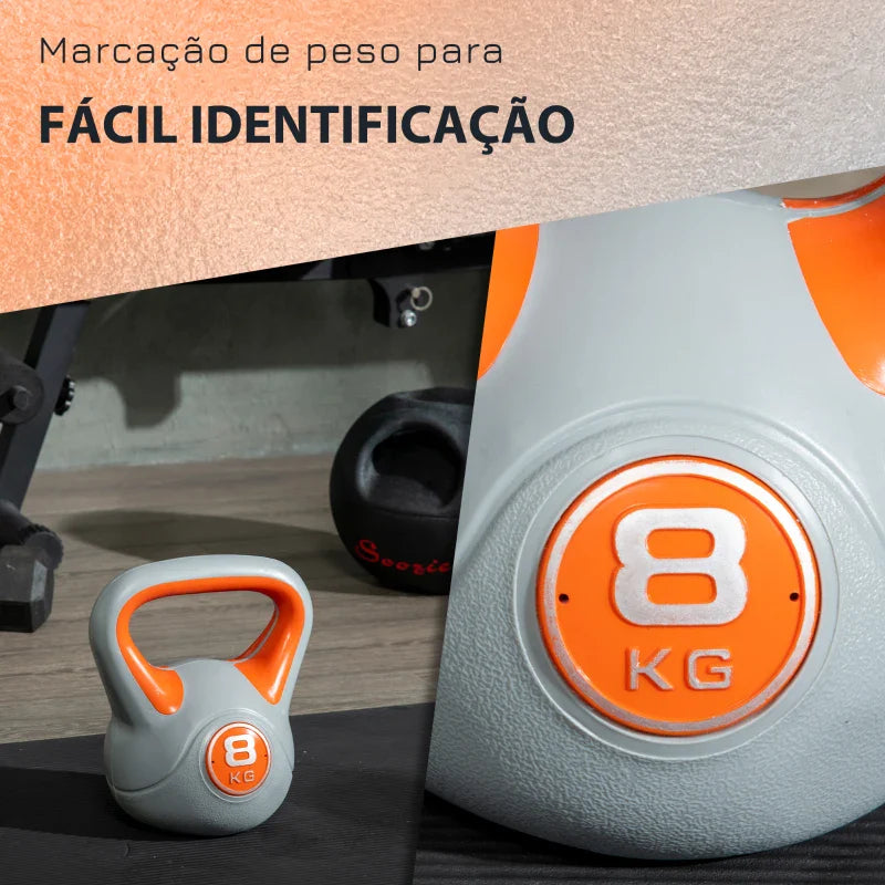 SPORTNOW Kettlebell 8kg Peso Russo com Revestimento de PU e Enchimento de Areia para Treinamento em Casa Ginásio 20x14x24cm Laranja e Cinza
